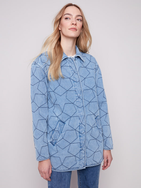 Quilted denim jacket with two welt pockets, offering both style and practicality by Charlie B.