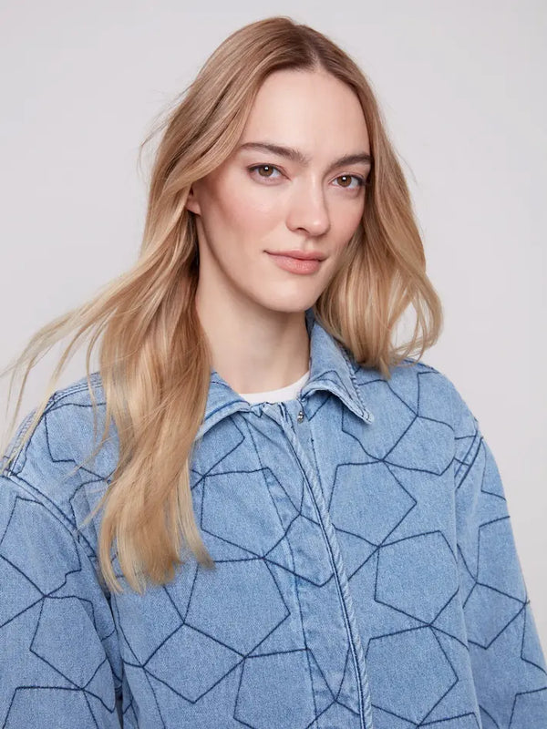 Veste en jean matelassée à étoiles - Bleu Pâle