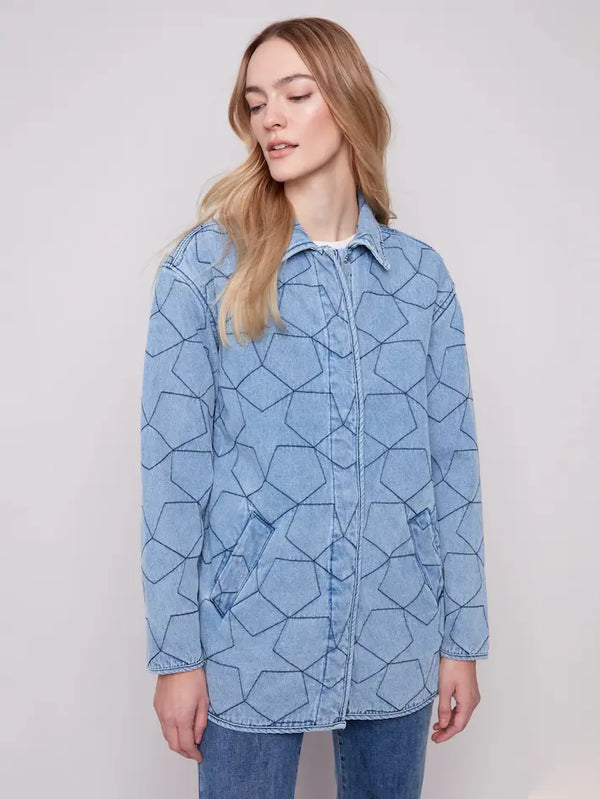 Veste en jean matelassée à étoiles - Bleu Pâle