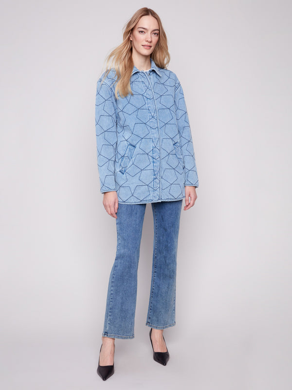Chic light blue quilted denim jacket with adjustable cuffs for personalized comfort by Charlie B.
