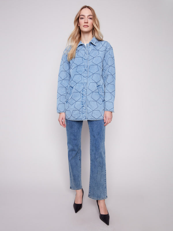 Star Quilted Denim Jacket - Light Blue