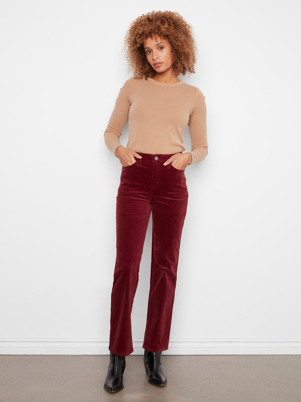 Straight Leg Corduroy Pants - Merlot