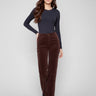 Mocha corduroy pants with a straight fit and regular rise, offering a sleek silhouette by Charlie B.