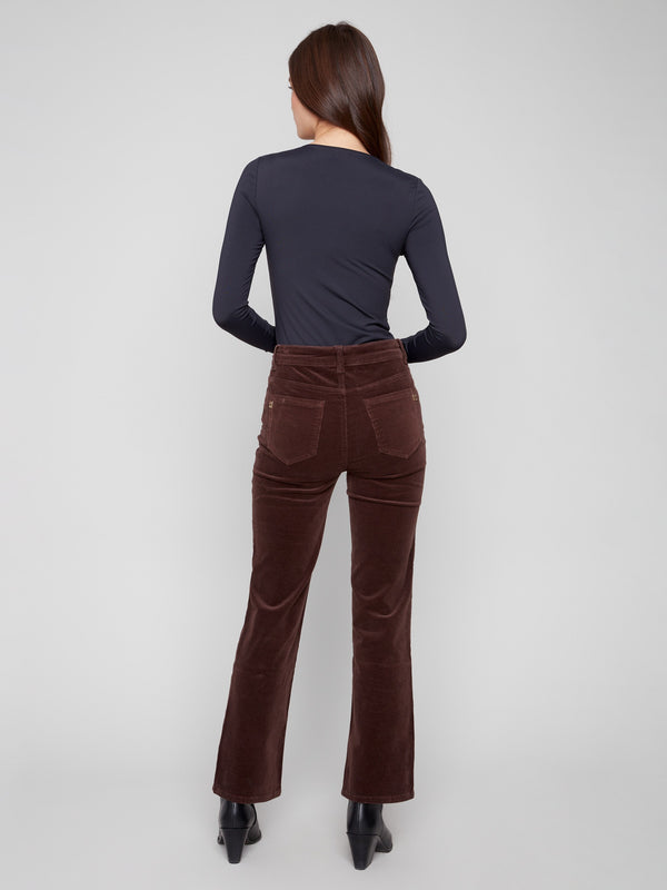 Experience the luxury of stretch corduroy material in these mocha pants by Charlie B.