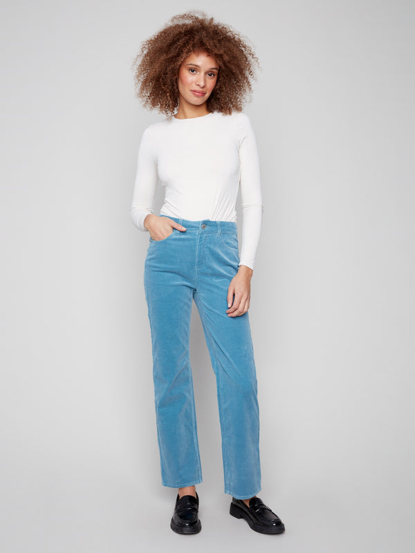 Stretch corduroy pants with a regular rise for comfort and style by Charlie B.