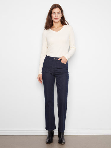 These jeans feature a straight leg design that offers a sleek and timeless silhouette, perfect for any occasion. By Charlie B.