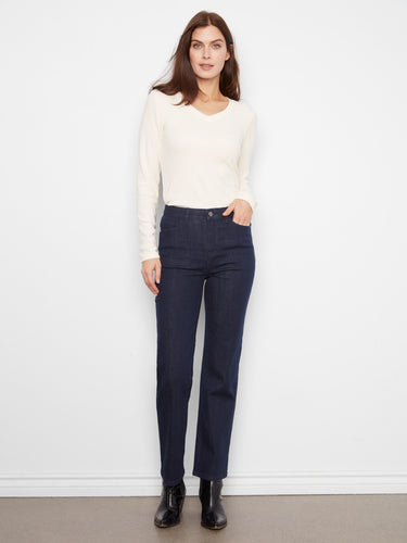 The five-pocket design provides ample storage space while maintaining a chic appearance in these fashionable jeans. By Charlie B.