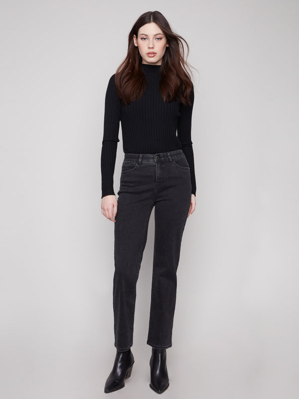 Charcoal jeans featuring a straight fit and long length, crafted for effortless style by Charlie B.