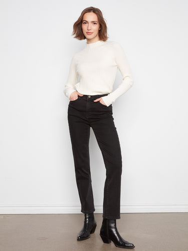 Straight-leg jeans with hidden elastic waistband and stretch denim fabric by Charlie B.
