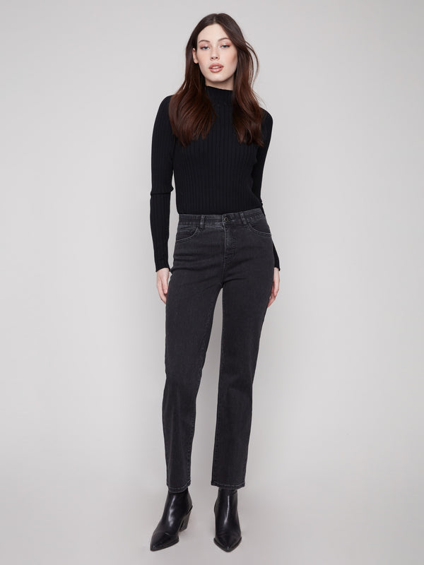 The five-pocket design enhances the practicality of these stylish charcoal jeans by Charlie B.