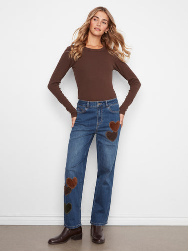 Versatile stretch denim jeans offering both comfort and chic style, ideal for pairing with various tops. Unique design by Charlie B.