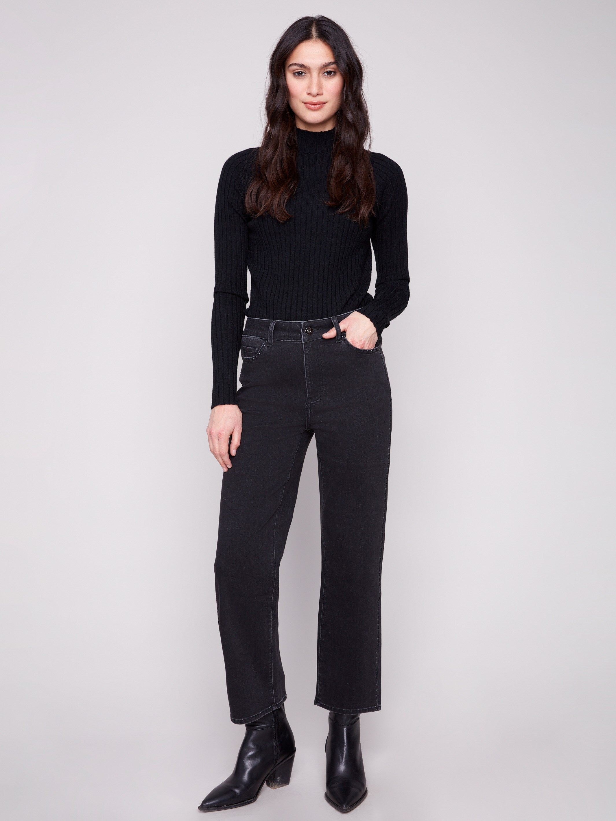 Charcoal jeans featuring a straight leg and stretch denim material for added comfort by Charlie B.