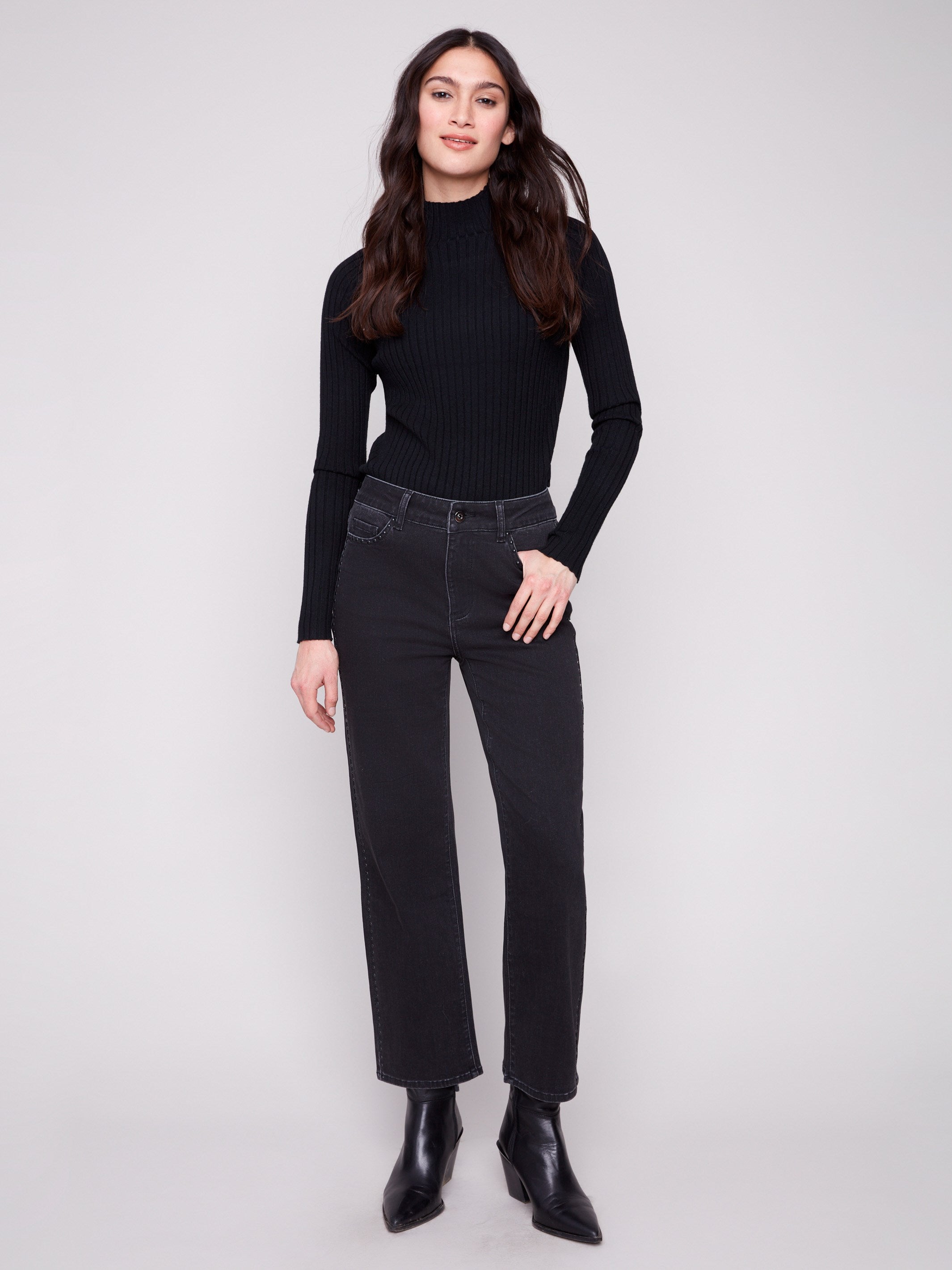Crafted from stretch denim, these charcoal jeans ensure a comfortable fit and straight-leg design by Charlie B.