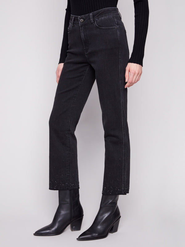 Embellished with rhinestones at the hem, these jeans offer a touch of sparkle by Charlie B.
