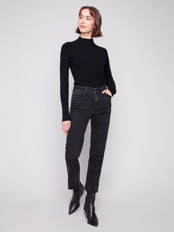 Comfortable stretch denim in these fashionable black jeans, complete with dazzling hem details by Charlie B.