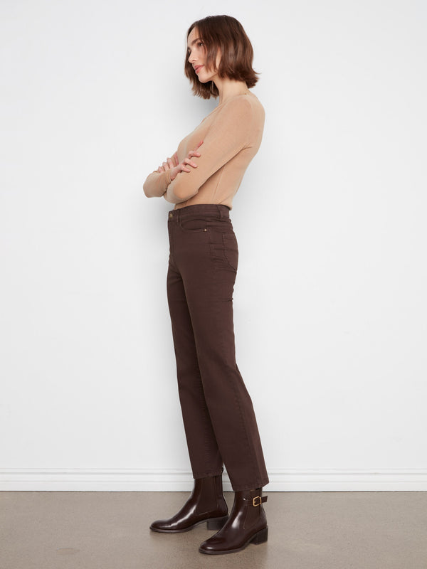 Pantalon à jambe droite en sergé - Café