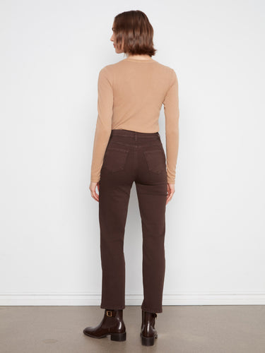 Crafted from stretch twill, these brown pants offer regular rise and superior comfort for all-day wear by Charlie B.