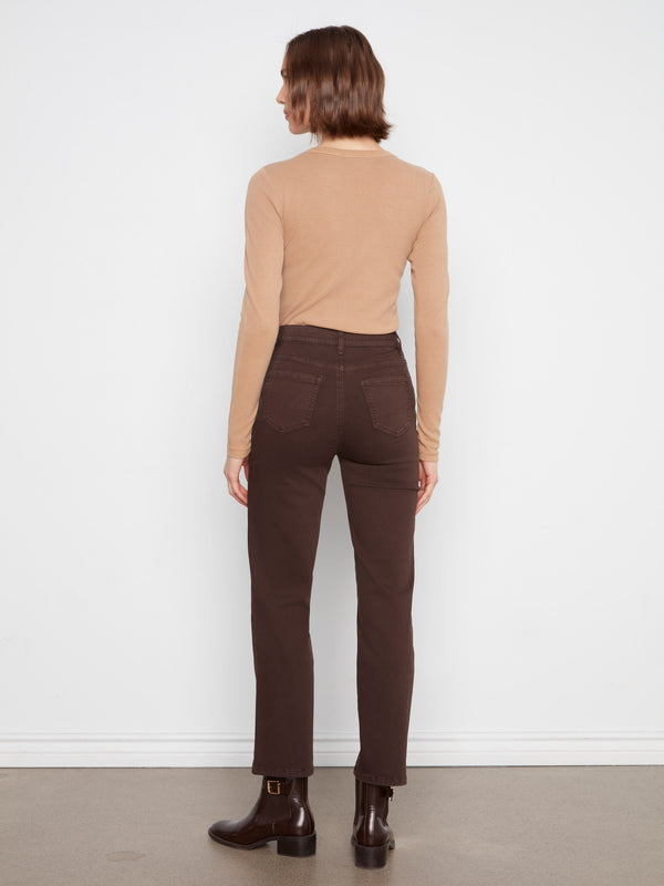 Pantalon à jambe droite en sergé - Café