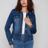 Denim jacket with button-flap front patch pockets for added style by Charlie B.