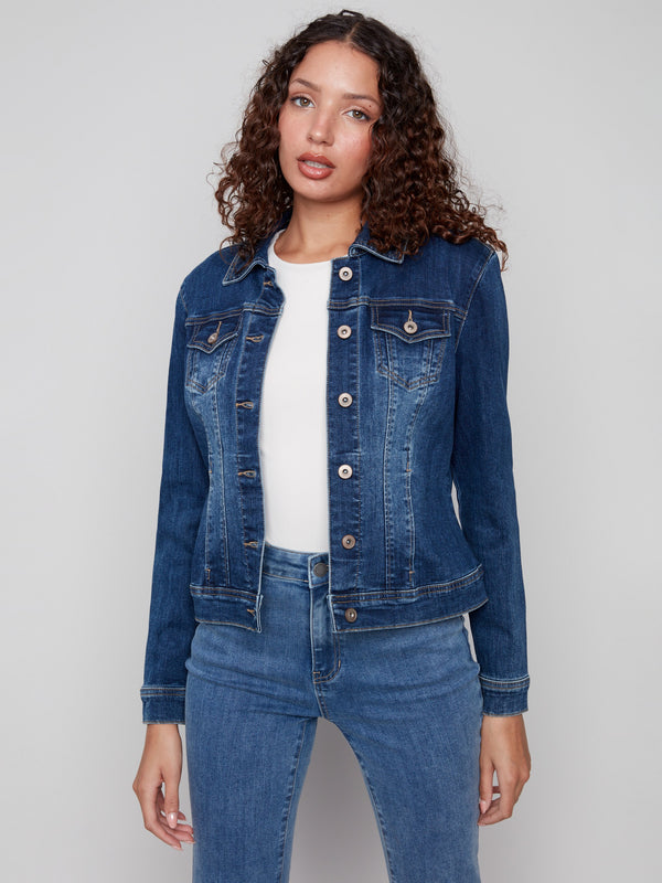 Versatile indigo denim jacket showcasing convenient flap pockets by Charlie B.