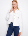 This stylish white jacket boasts button-flap patch pockets for added functionality and flair by Charlie B.
