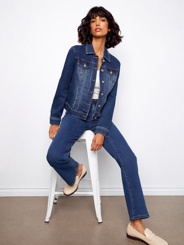 Crafted from stretch denim, this jacket offers both comfort and flexibility for everyday wear. Fashioned elegantly by Charlie B.