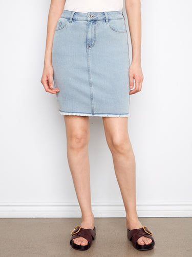 This stylish skirt showcases a frayed edge for a trendy, casual look. Crafted from quality materials by Charlie B.