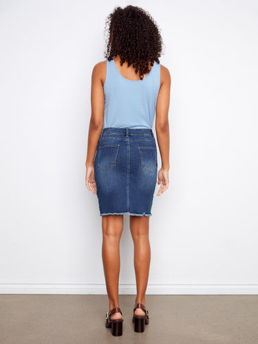 Crafted from stretch denim fabric for ultimate comfort and fit, this versatile skirt pairs perfectly with any casual ensemble. By Charlie B.