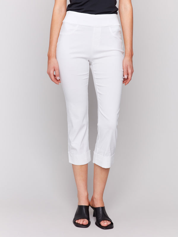 Capri pants in white featuring a cropped length by Charlie B.