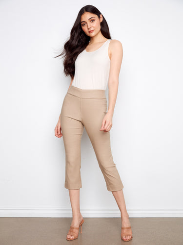 Comfortable slim leg capris in a chic beige hue, designed to enhance your wardrobe essentials by Charlie B.