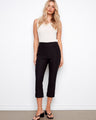 Black capri pants with a slim leg, designed in a pull-on style for ease and comfort by Charlie B.