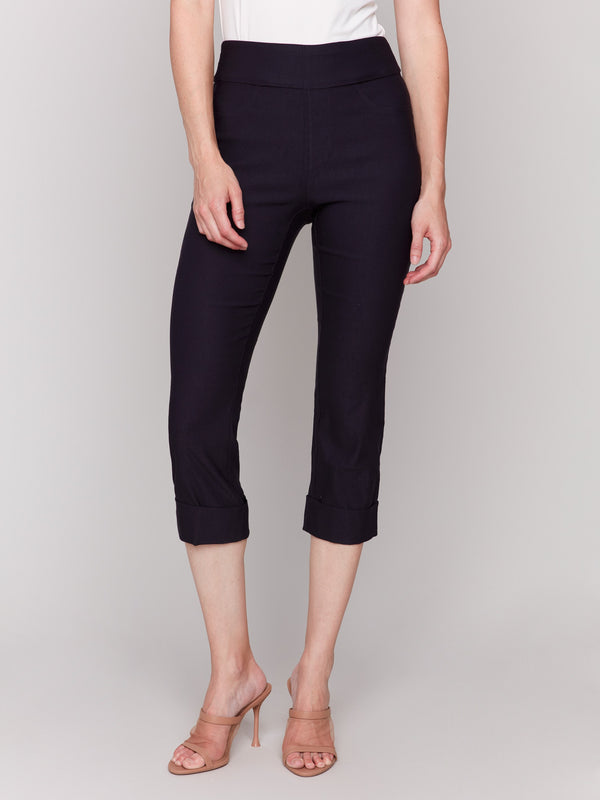 Sophisticated slim-leg black capris offering chic style by Charlie B.