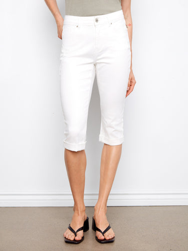 Elegant white stretch twill pants with a five-pocket design, offering both functionality and style by Charlie B.