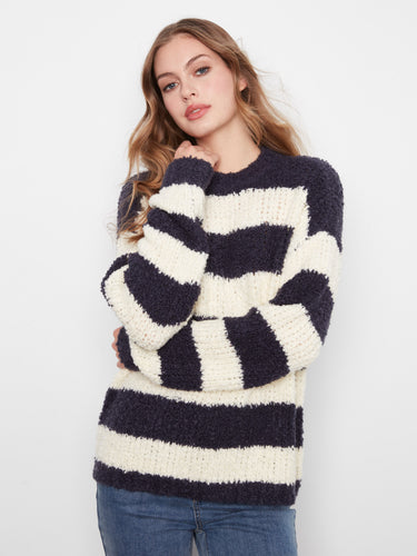 Striped sweater with a cozy crew neck, perfect for a casual day out. Crafted for comfort and style by Charlie B.