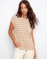 Sand-colored striped knit top with a drop cap sleeve design, ideal for a casual look by Charlie B.