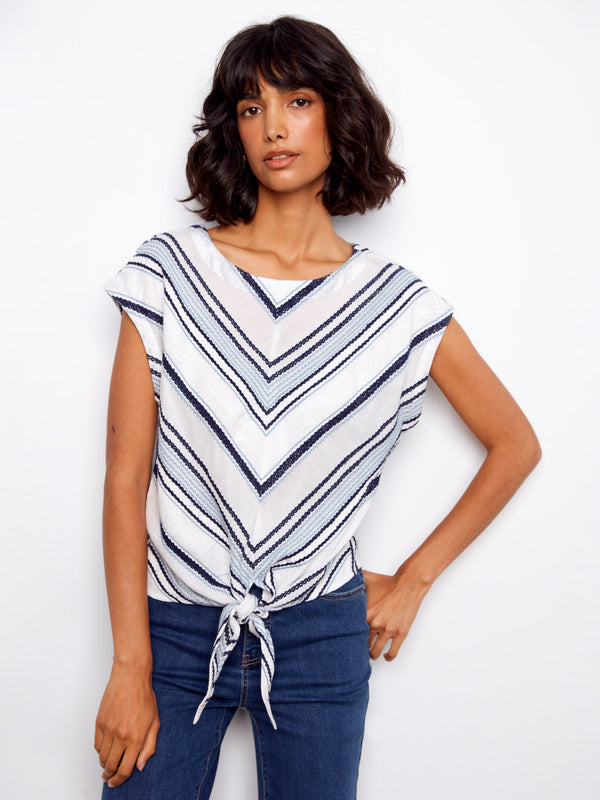 Blouse rayée en coton à nouer devant - Nuage