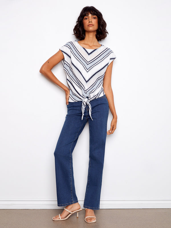 Blouse rayée en coton à nouer devant - Nuage