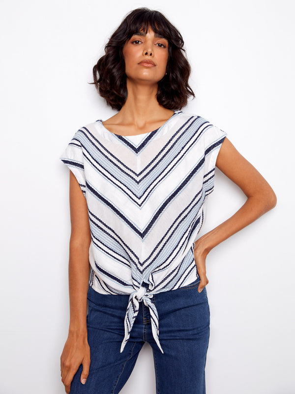 Blouse rayée en coton à nouer devant - Nuage