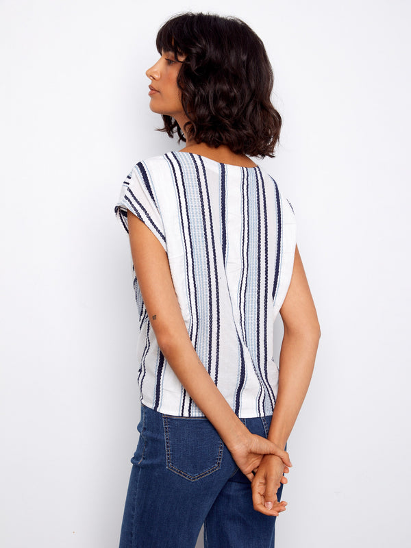 Blouse rayée en coton à nouer devant - Nuage