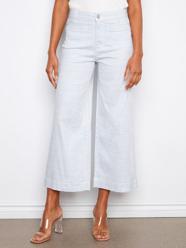 Cropped length striped pants featuring a regular rise, designed with a button closure for a chic look by Charlie B.