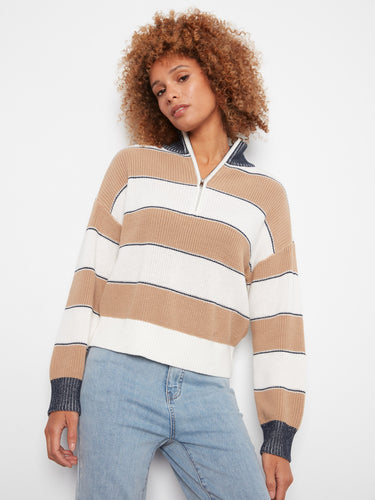 Ribbed knit striped sweater featuring drop shoulders for a casual, comfortable look by Charlie B.