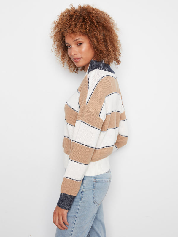 Striped Half-Zip Sweater - Camel