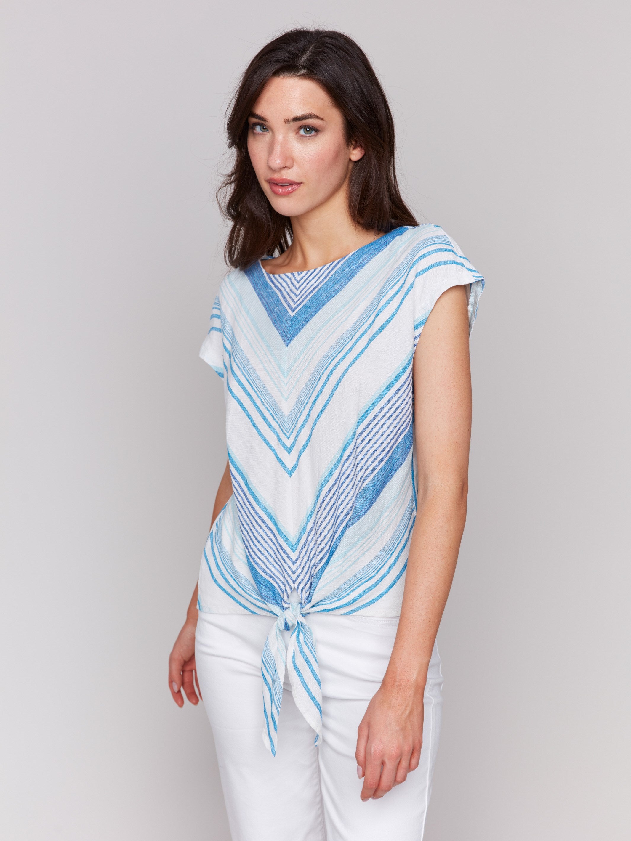 Boatneck striped blouse with a chic design by Charlie B.