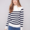 Striped sweater featuring a classic mock neck and stylish button details, perfect for any occasion by Charlie B.