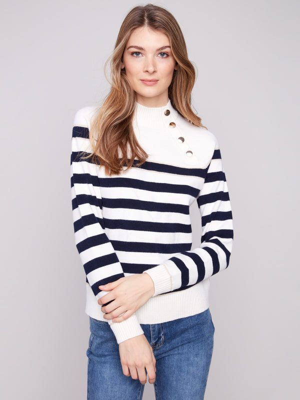 This sweater's button details at the neck add a unique touch to its timeless design by Charlie B.