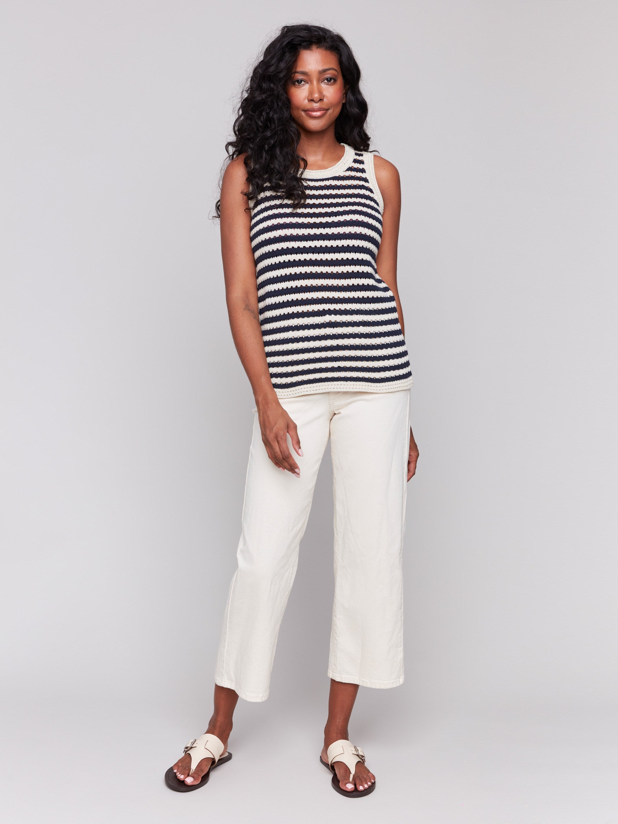 Nautical-striped sweater featuring mini pointelle detail by Charlie B.