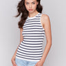 Navy striped sleeveless top with slim fit by Charlie B.