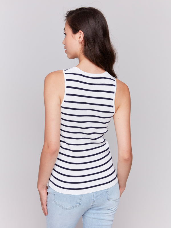 White sleeveless top with a stylish striped pattern by Charlie B.