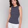 Slim fit navy and white rib knit top by Charlie B.