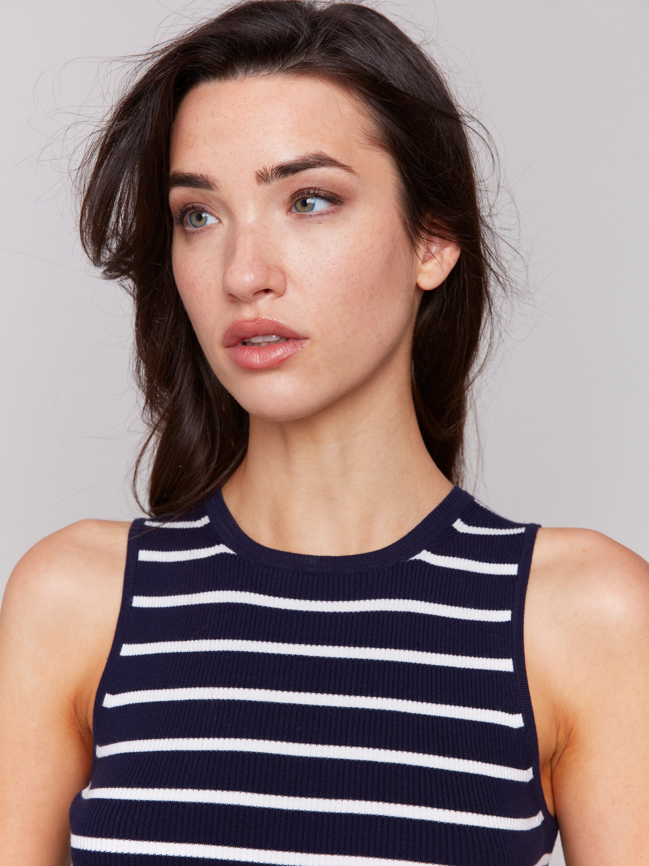 Crew neckline striped sleeveless top by Charlie B.